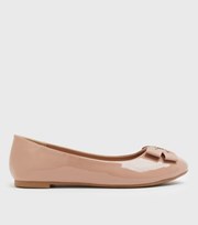 New Look Wide Fit Pale Pink Patent Bow Ballet Pumps